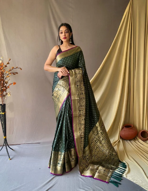 Women Party Wear Banarasi Silk Saree with Un Stitched Blouse Elegant Semi-Sheer Blouse