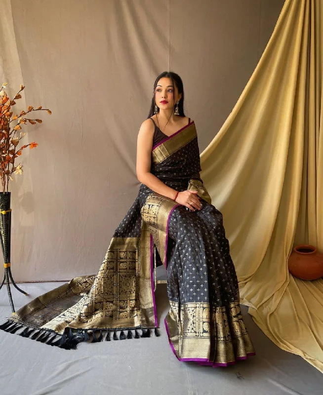 Women Party Wear Banarasi Silk Saree with Un Stitched Blouse Smart Casual Blouse
