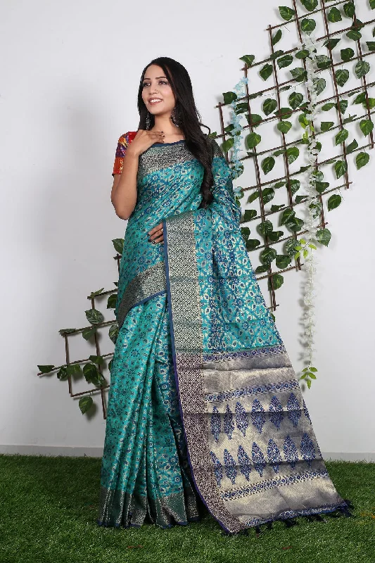 Women Party Wear Patola Silk Saree with Un Stitched Blouse Collared Satin Blouse