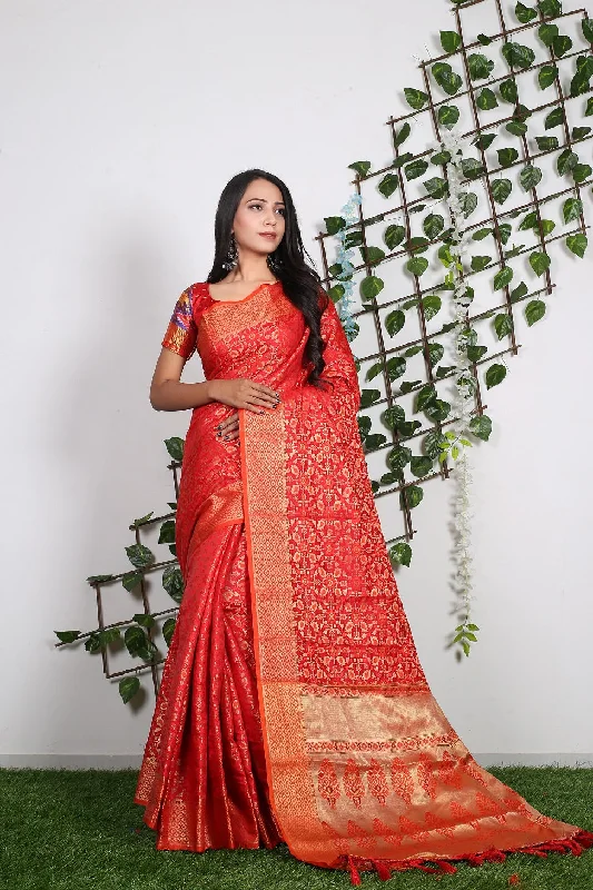 Women Party Wear Patola Silk Saree with Un Stitched Blouse Romantic Lace Blouse
