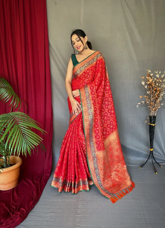 Women Party Wear Patola Silk Saree with Un Stitched Blouse Polished Work Blouse