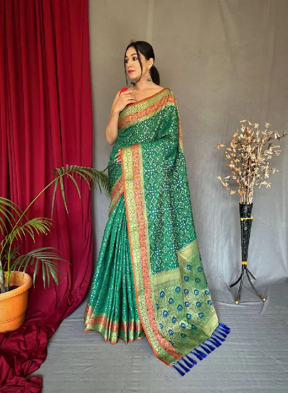 Women Party Wear Patola Silk Saree with Un Stitched Blouse Silky Draped Blouse