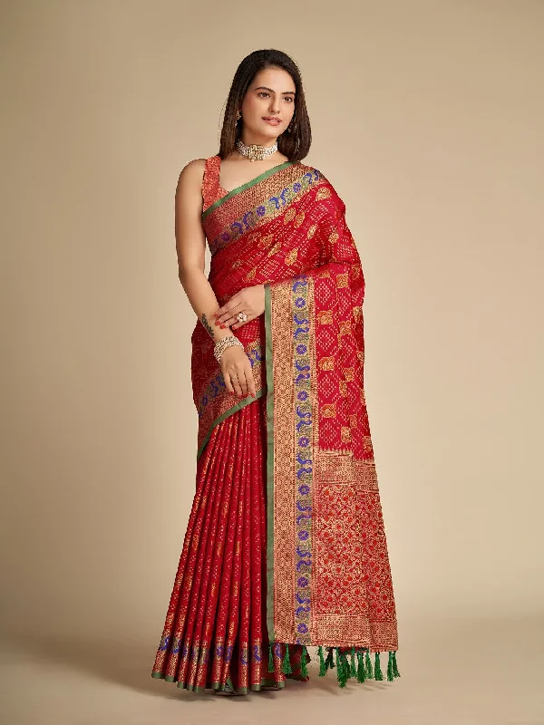 Women Party Wear Patola Silk Saree with Un Stitched Blouse Double-Layered Blouse