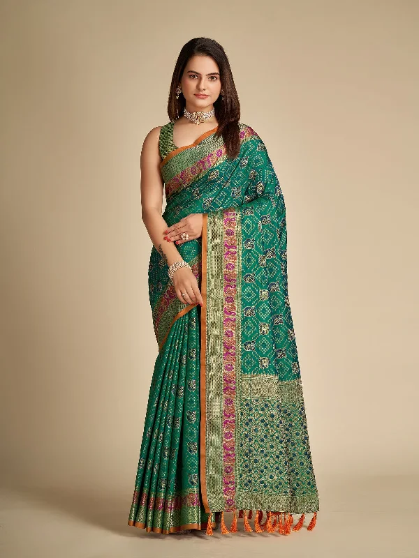 Women Party Wear Patola Silk Saree with Un Stitched Blouse Semi-Sheer Blouse