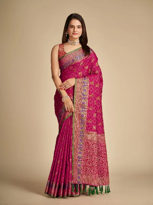 Women Party Wear Patola Silk Saree with Un Stitched Blouse Relaxed Fit Blouse