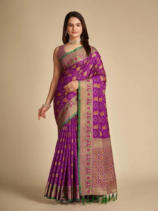 Women Party Wear Patola Silk Saree with Un Stitched Blouse Classic Striped Blouse
