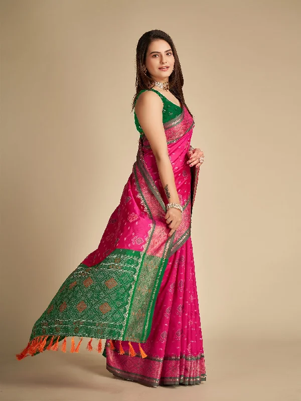 Women Party Wear Patola Silk Saree with Un Stitched Blouse Embroidered Floral Blouse