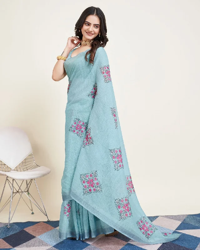 Women Party Wear Printed Semi Cotton Saree with Un Stitched Blouse Vintage Polka Blouse
