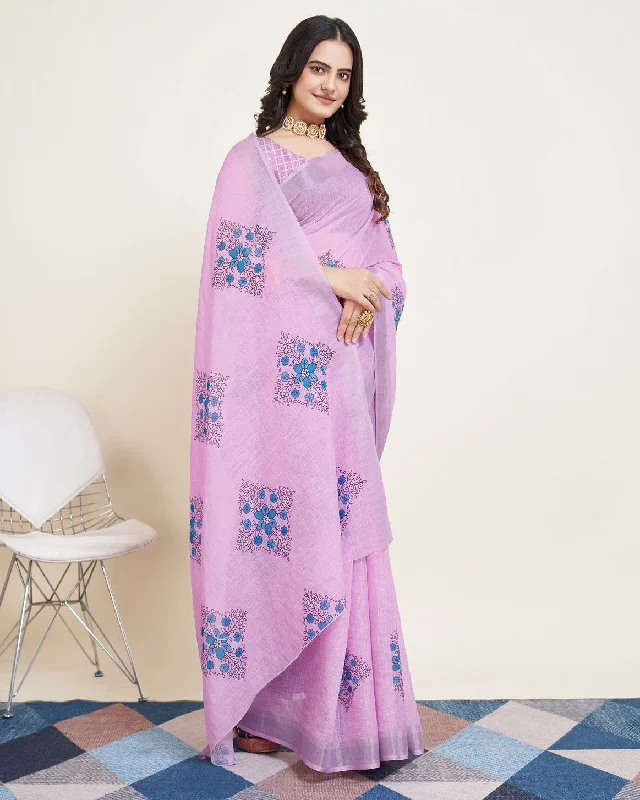 Women Party Wear Printed Semi Cotton Saree with Un Stitched Blouse Pastel Color Blouse