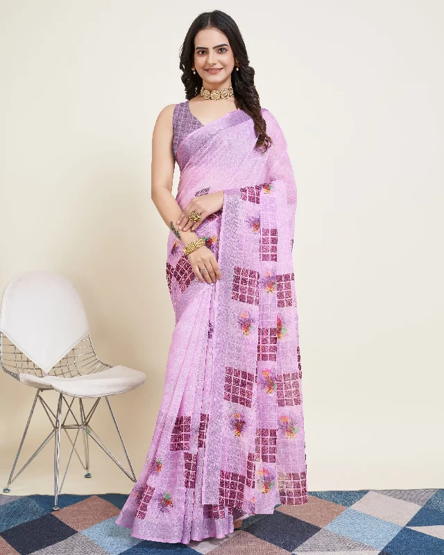 Women Party Wear Printed Semi Cotton Saree with Un Stitched Blouse Airy Cotton Blouse