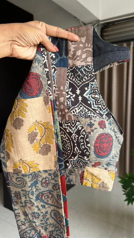 Black cotton hand block printed blouse (only blouse ) Ruffled Neck Blouse