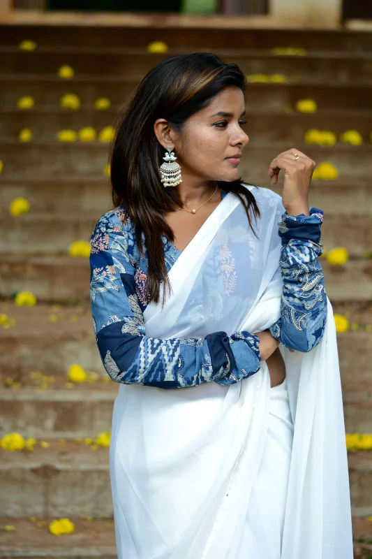 Blue cotton hand block printed blouse (only blouse) Peter Pan Blouse