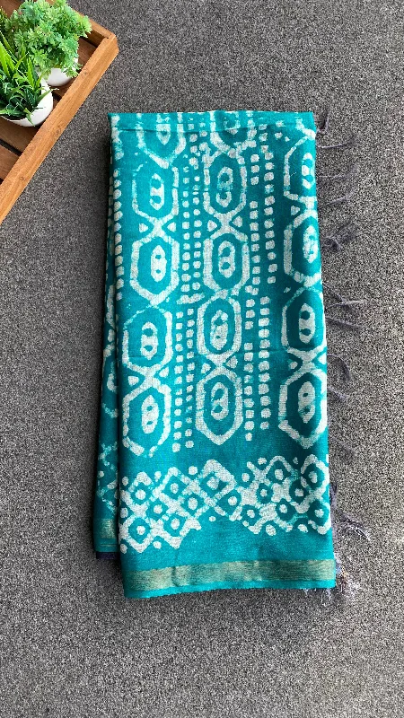 Blue & Dark blue printed cotton saree with blouse Soft Modal Blouse
