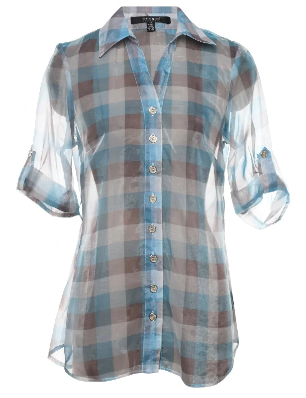 Checked Blouse - S High Neck Blouse