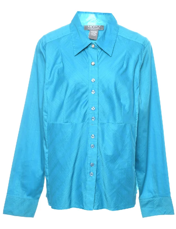 Crinkle Turquoise Button Front Blouse - XL Lightweight Floral Blouse