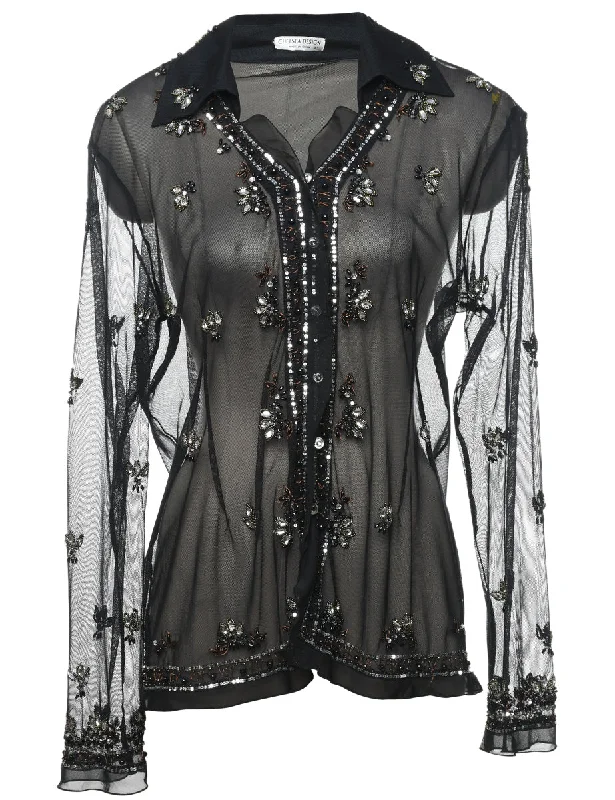Embroidered Blouse - L Textured Cotton Blouse