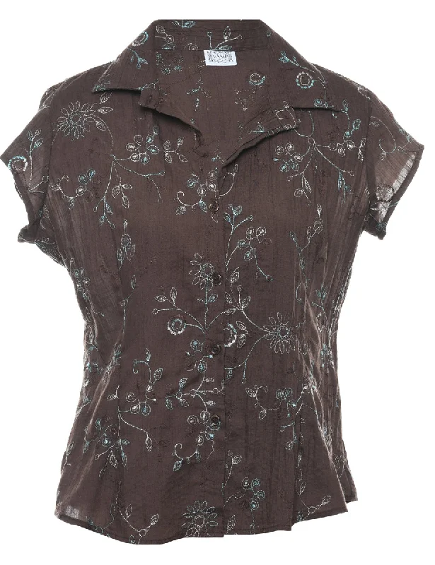 Embroidered Blouse - M Silky Draped Blouse