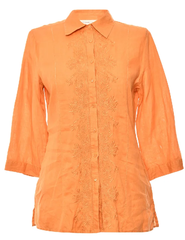 Embroidered Orange Blouse - S Elegant Silk Blouse