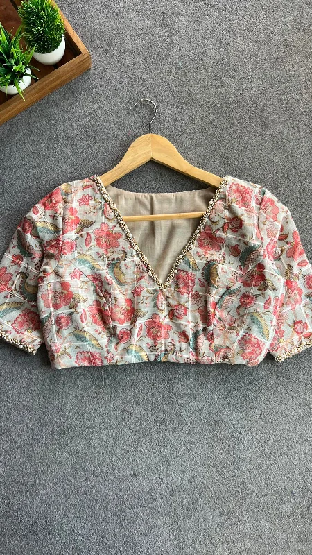 Floral cotton pearl hand work blouse Subtle Shimmer Blouse