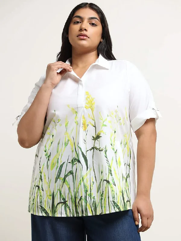 Gia White Printed Cotton Blouse Balloon Sleeve Blouse