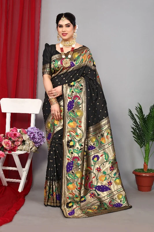 Women Wedding Wear Jari Weaving Paithani Silk Saree With Un Stitched Blouse Versatile Layering Blouse