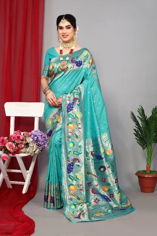 Women Wedding Wear Jari Weaving Paithani Silk Saree With Un Stitched Blouse Classic Minimalist Blouse