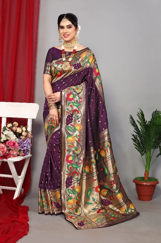 Women Wedding Wear Jari Weaving Paithani Silk Saree With Un Stitched Blouse Side Tie Blouse