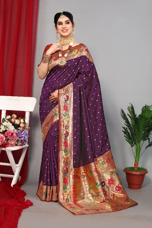 Women Wedding Wear Jari Weaving Paithani Silk Saree With Un Stitched Blouse Business Casual Blouse