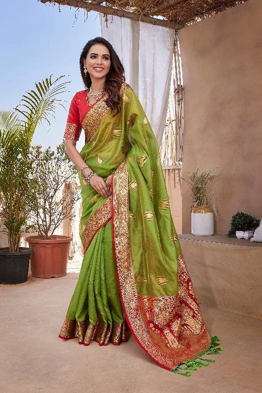 Women Party Wear Pure Zari Silk Saree With Un Stitched Blouse Peter Pan Collar Blouse