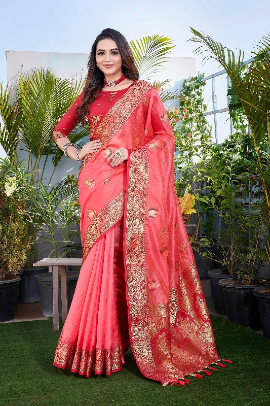 Women Party Wear Pure Zari Silk Saree With Un Stitched Blouse Casual Relaxed Blouse