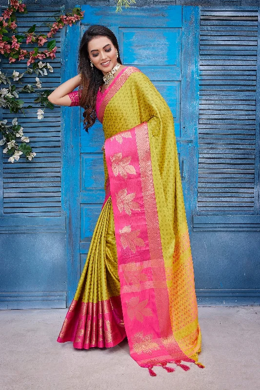 Women Party Wear Aura Silk Saree With Un Stitched Blouse Wrap Front Blouse