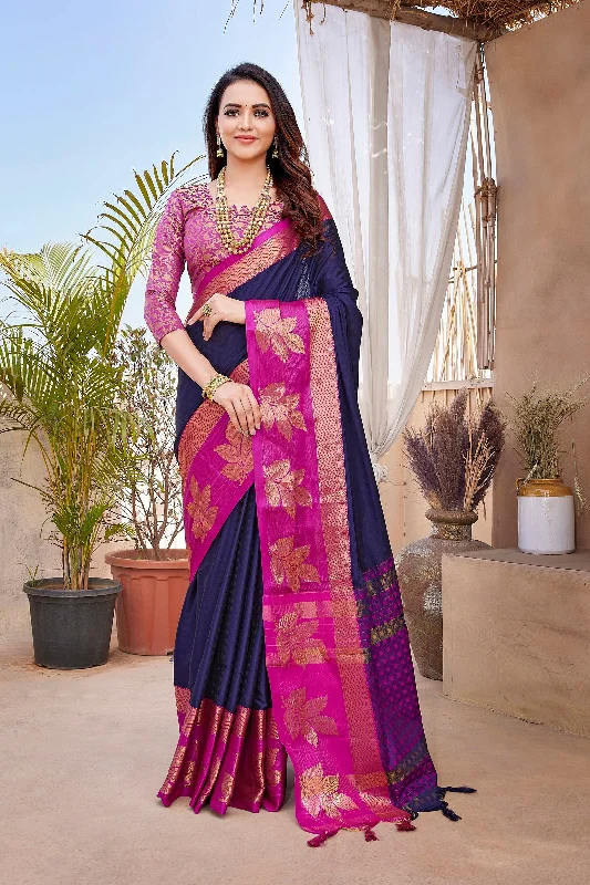 Women Party Wear Aura Silk Saree With Un Stitched Blouse Embroidered Floral Blouse