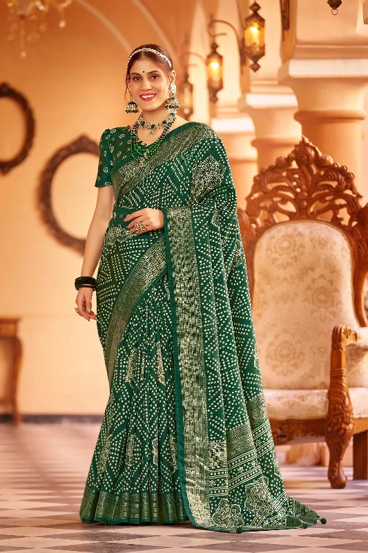 Women Party Wear Bandhani Printed Dola Silk Saree With Un Stitched Blouse Soft Knit Blouse