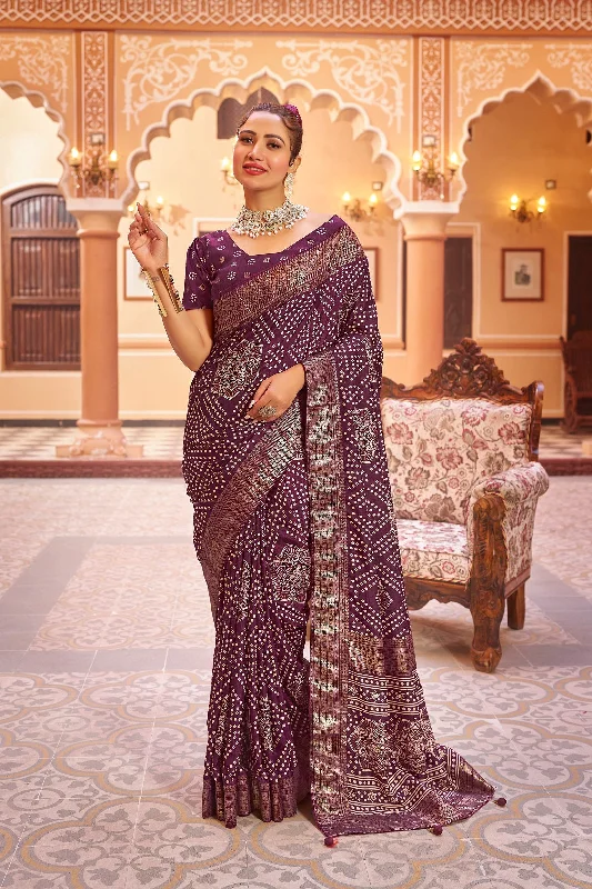 Women Party Wear Bandhani Printed Dola Silk Saree With Un Stitched Blouse Smart Business Blouse