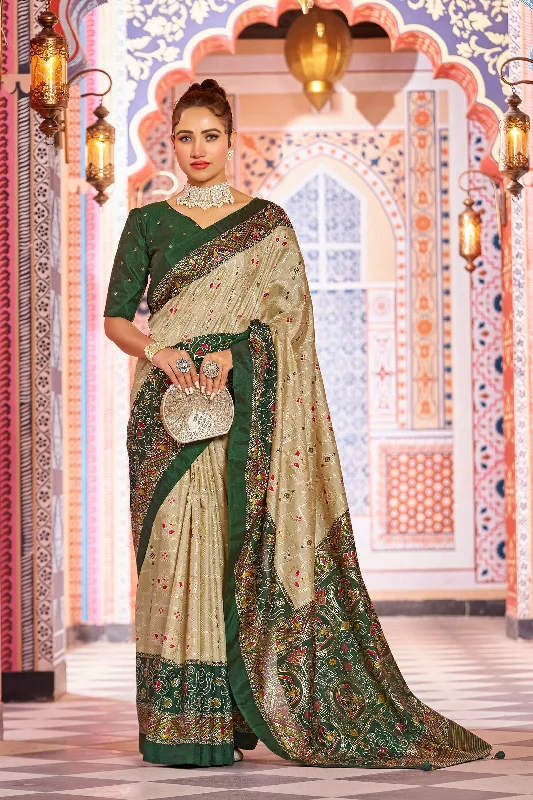 Women Party Wear Foil Print Work Dola Silk Saree With Un Stitched Blouse Elegant Embroidery Blouse
