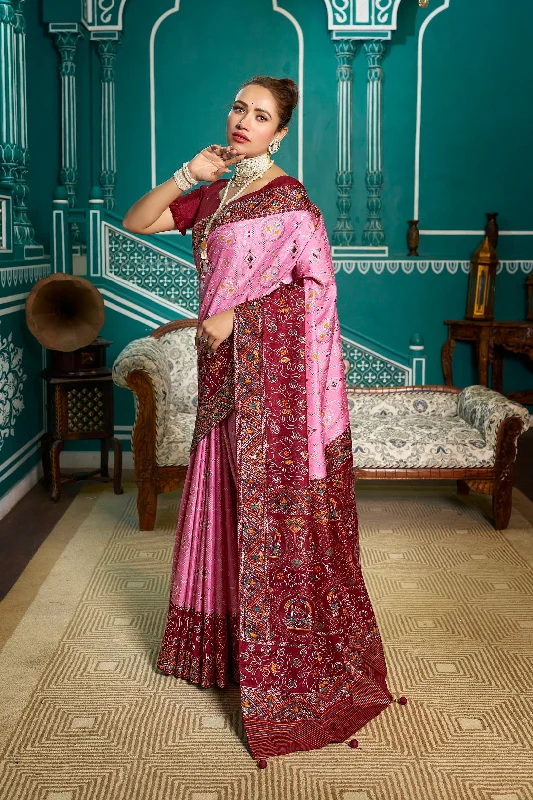 Women Party Wear Foil Print Work Dola Silk Saree With Un Stitched Blouse Floral Chiffon Blouse