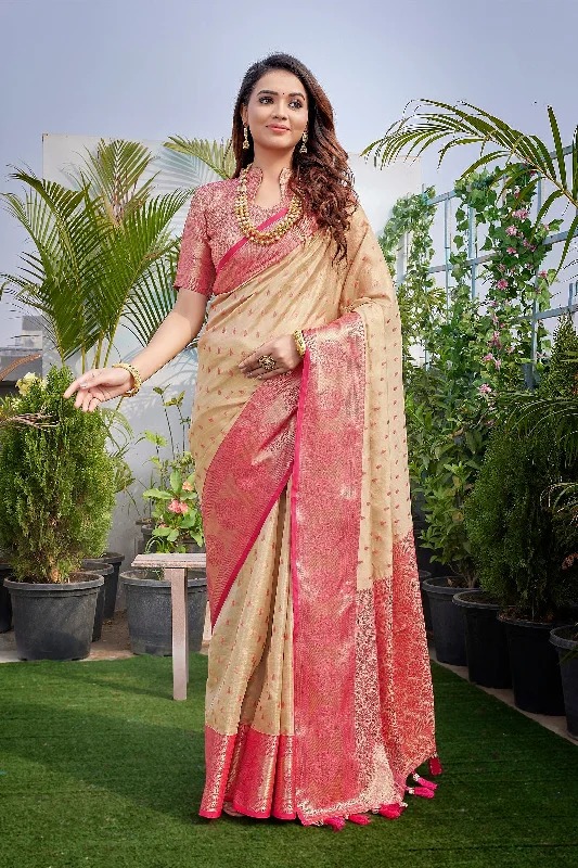 Women Party Wear Weaving Work Zarna Silk Saree With Un Stitched Blouse Elegant Lace Blouse
