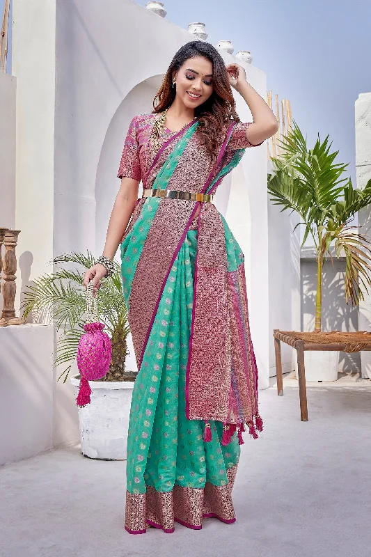 Women Party Wear Weaving Work Zarna Silk Saree With Un Stitched Blouse Backless Summer Blouse