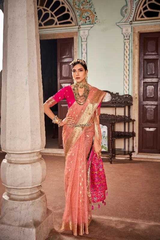 Women Party Wear Weaving Work Cotton Silk Saree With Un Stitched Blouse Pastel Color Blouse