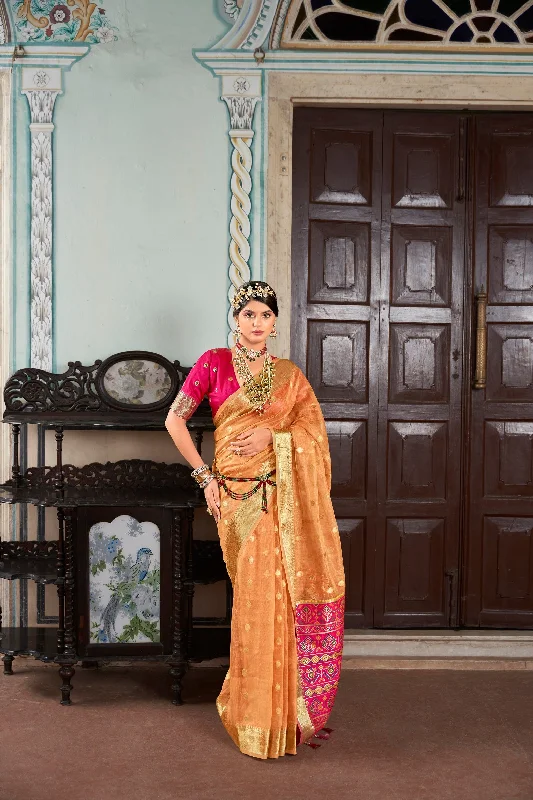 Women Party Wear Weaving Work Cotton Silk Saree With Un Stitched Blouse Slim Fit Blouse