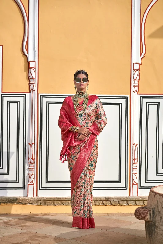 Women Party Wear Weaving Work Kanjivaram Silk Saree With Un Stitched Blouse Sleeveless Summer Blouse