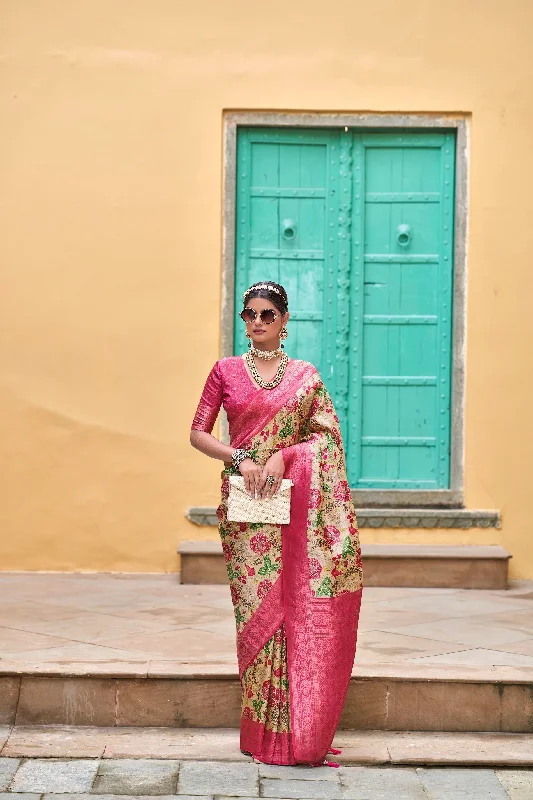 Women Party Wear Weaving Work Kanjivaram Silk Saree With Un Stitched Blouse Vintage Lace Blouse