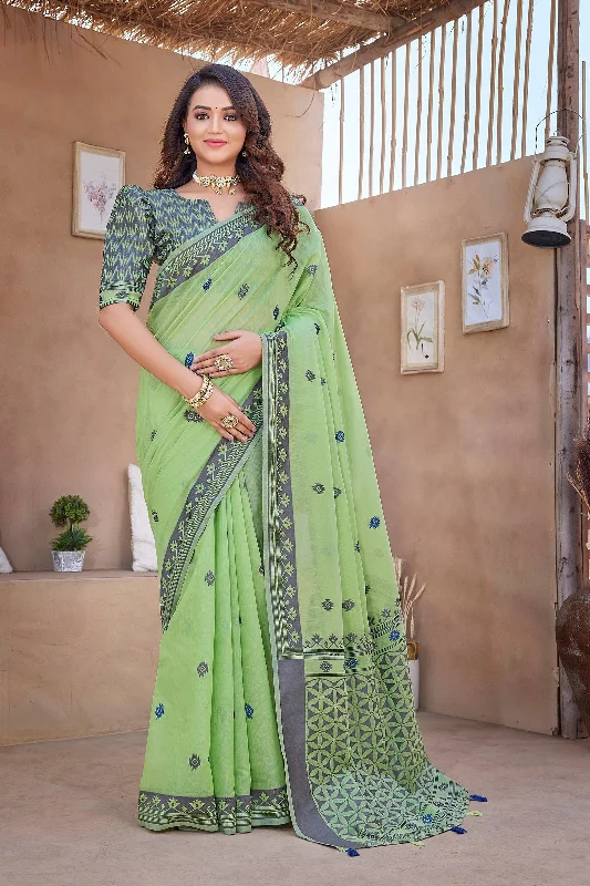 Women Party Wear Foil Print Work Dola Silk Saree With Un Stitched Blouse Versatile Layering Blouse