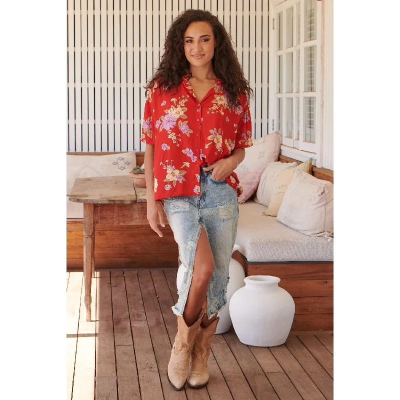 JAASE Aiko Print Sierra Short Sleeve Blouse Silky Draped Blouse