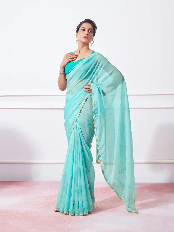 Women Party Wear Printed Organza Silk Saree With Un Stitched Blouse Classic Minimalist Blouse