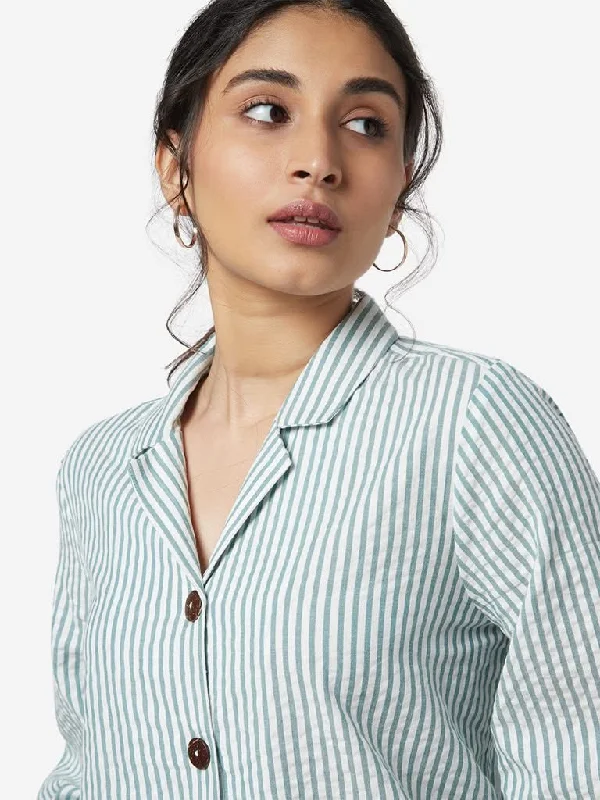 LOV Sage Striped Lulu Blouse Feminine Ruffle Blouse