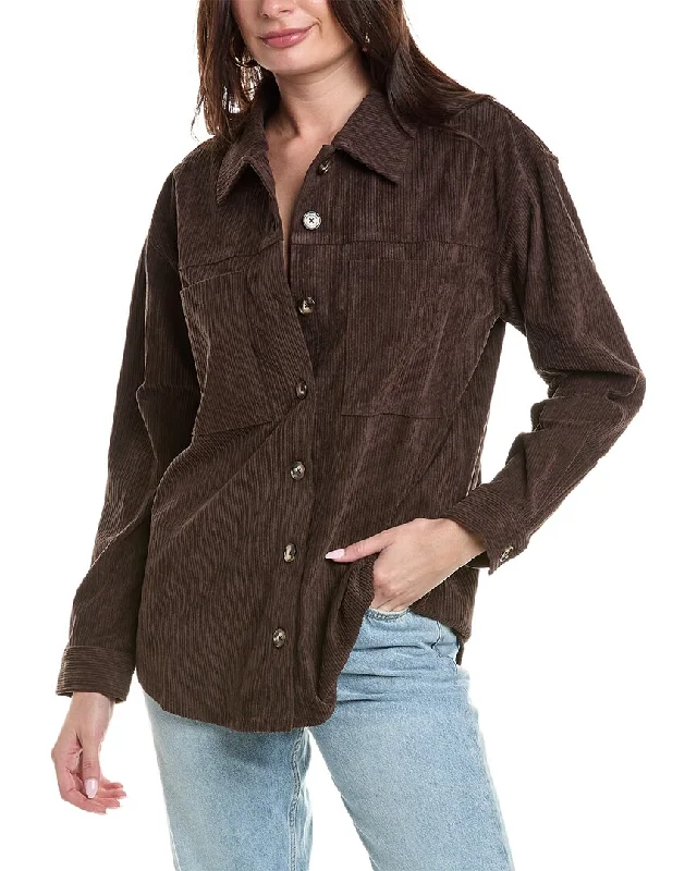 Monrow Corduroy Shacket Feminine Ruffle Blouse