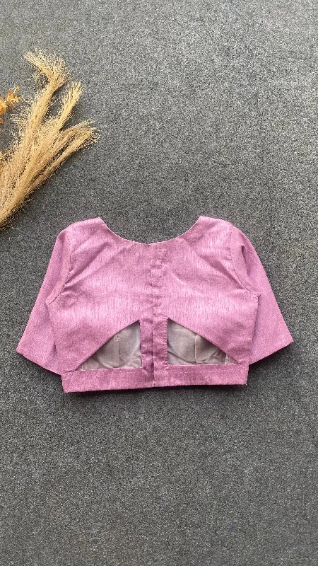 Onion pink silk V neck patterned blouse Delicate Bow Blouse