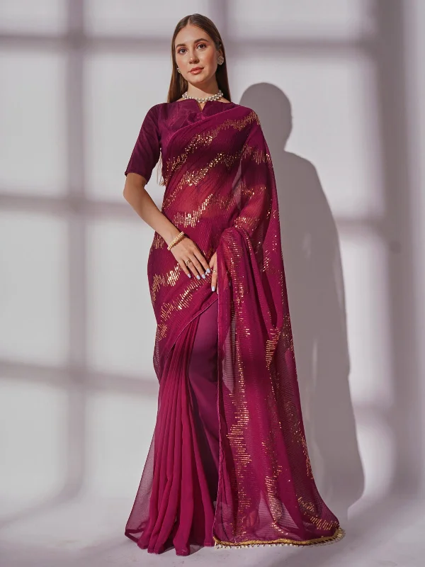 Women Party Wear Sequence Worked Saree with Un Stitched Blouse Peter Pan Blouse