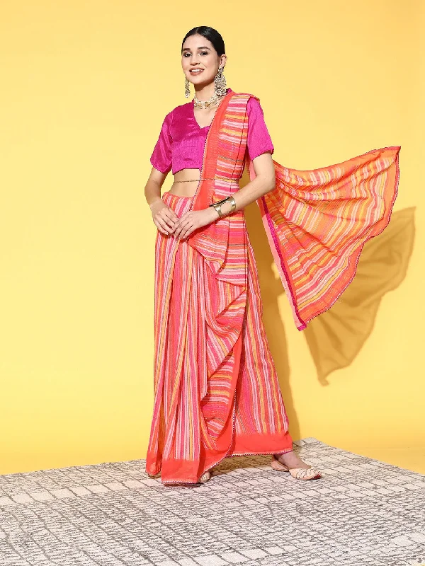 Women Party Wear Printed & Sequence Worked Saree with Un Stitched Blouse Satin Long Blouse